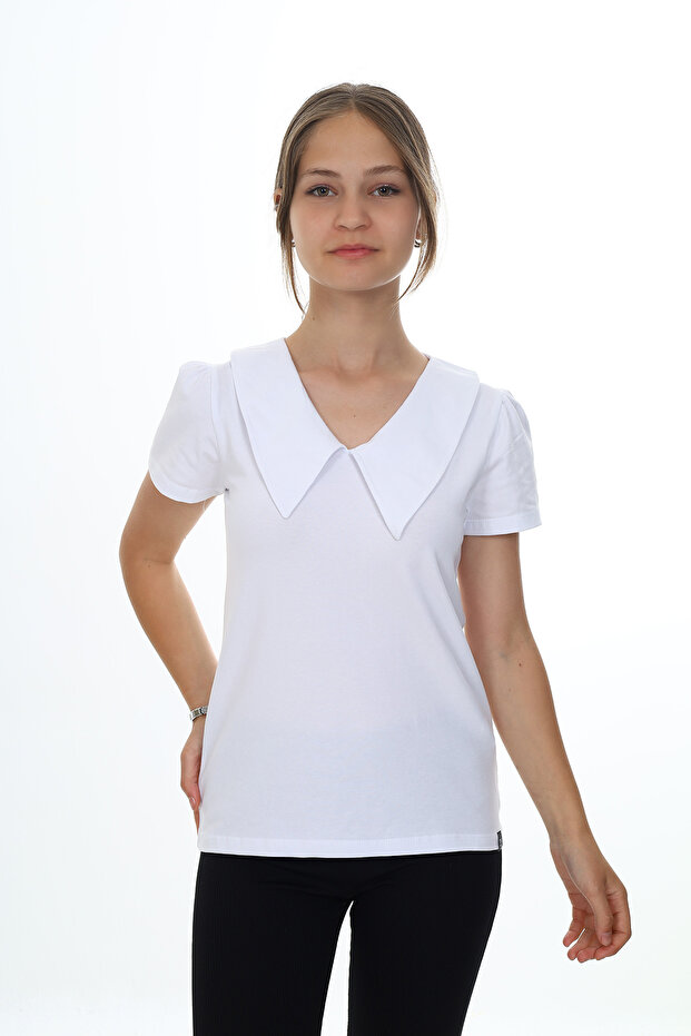 Girls' Printed Cape Collar Short Sleeve T-Shirt