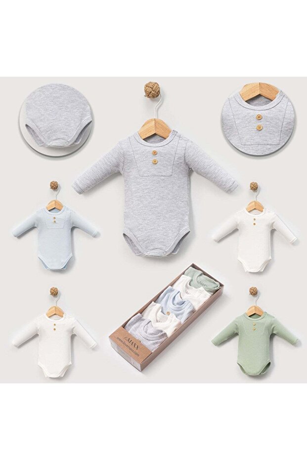 Baby Long Sleeve 100% Cotton Reported Cycling Collar Body&Zibin 5-Piece Set