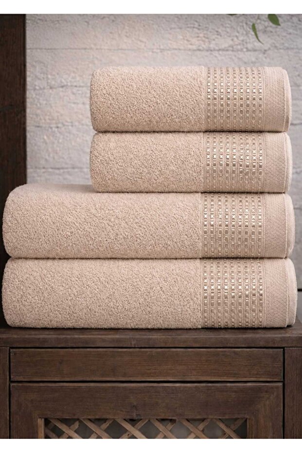 Meltem 4-Piece Bath Towel Set - Hand and Face Towels - Dowry - Gift 100% Cotton