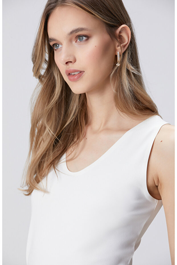 Kırık Beyaz Basic Örme Bluz - 2