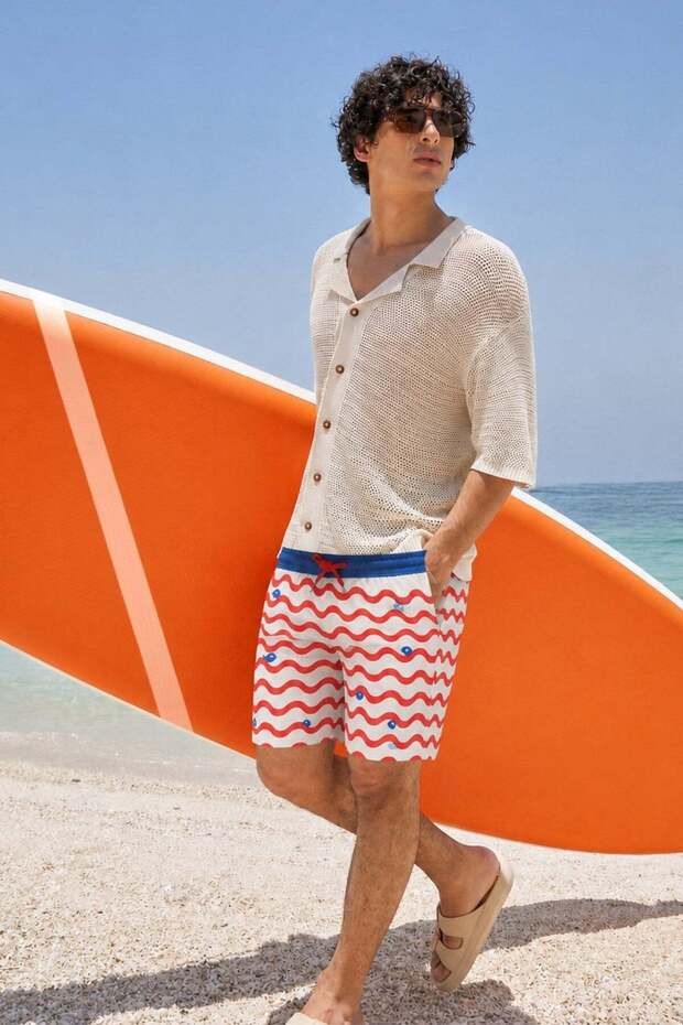 Men's Swim Shorts with Red Back Pocket 6896