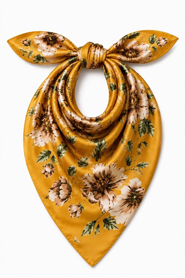 Summer Floral Pattern Satin Women's Scarf