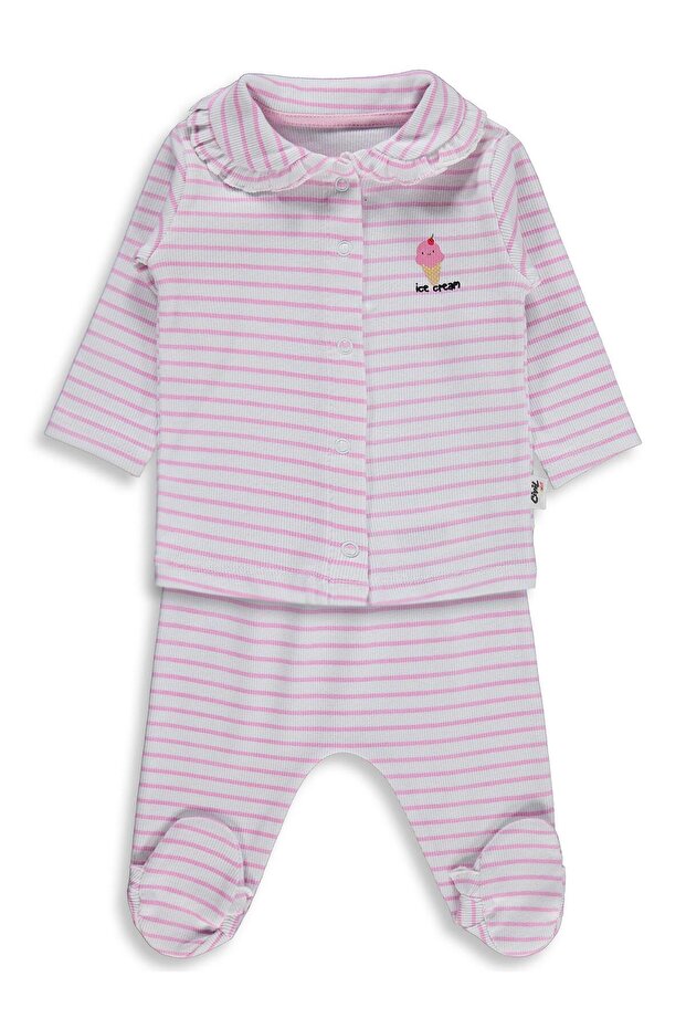 Striped Print 1-9 Months Pajama Set - White