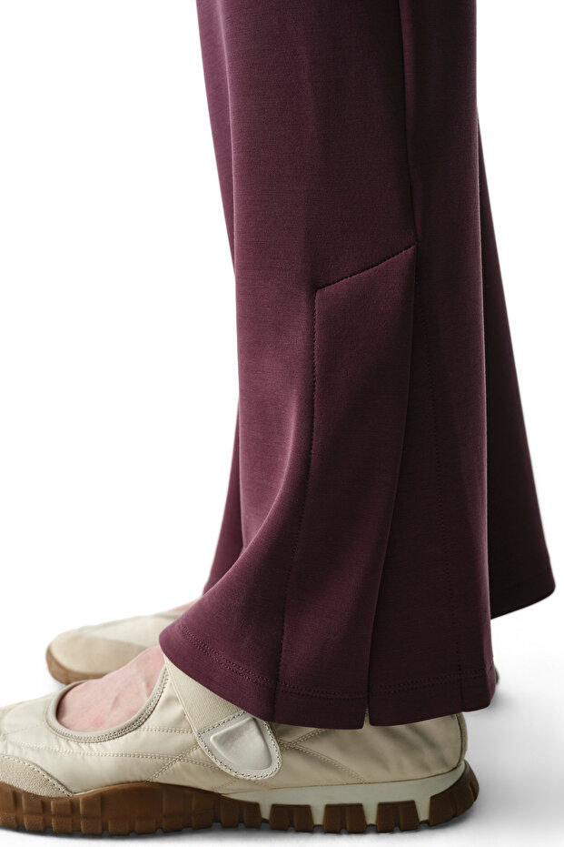 Bordo İspanyol Paça(Flare) Yırtmaçlı Modal Pantolon - 6