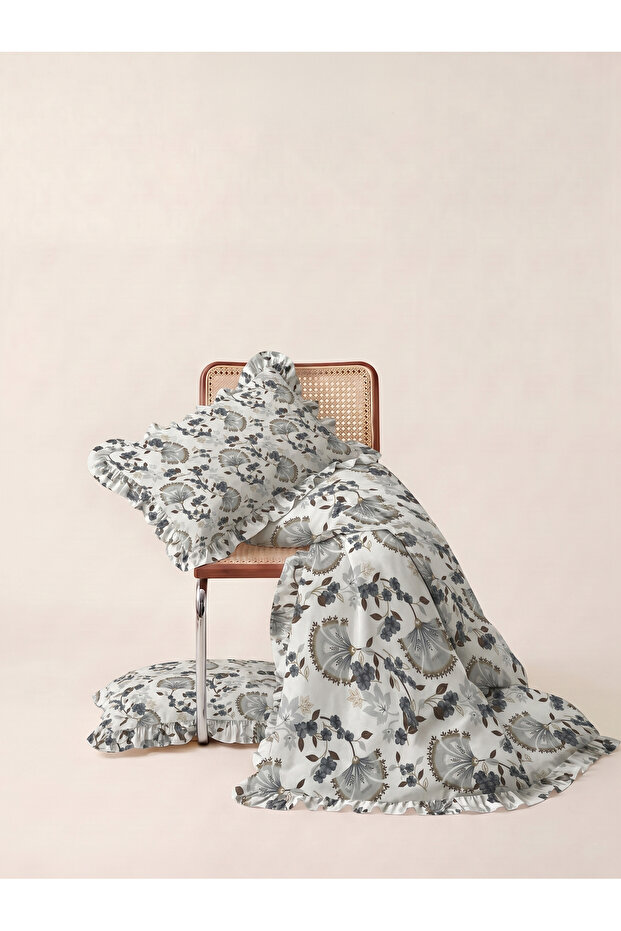Queen Patterned Ruffled Duvet Cover Set Double / Without Sheets - 3