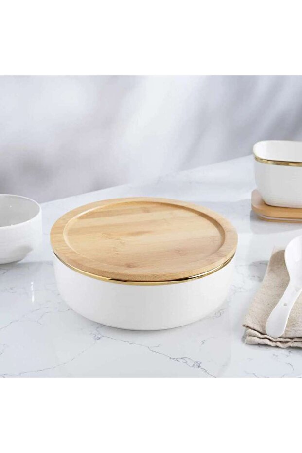 Paco Round Serving Bowl With Bamboo Lid 2l - White