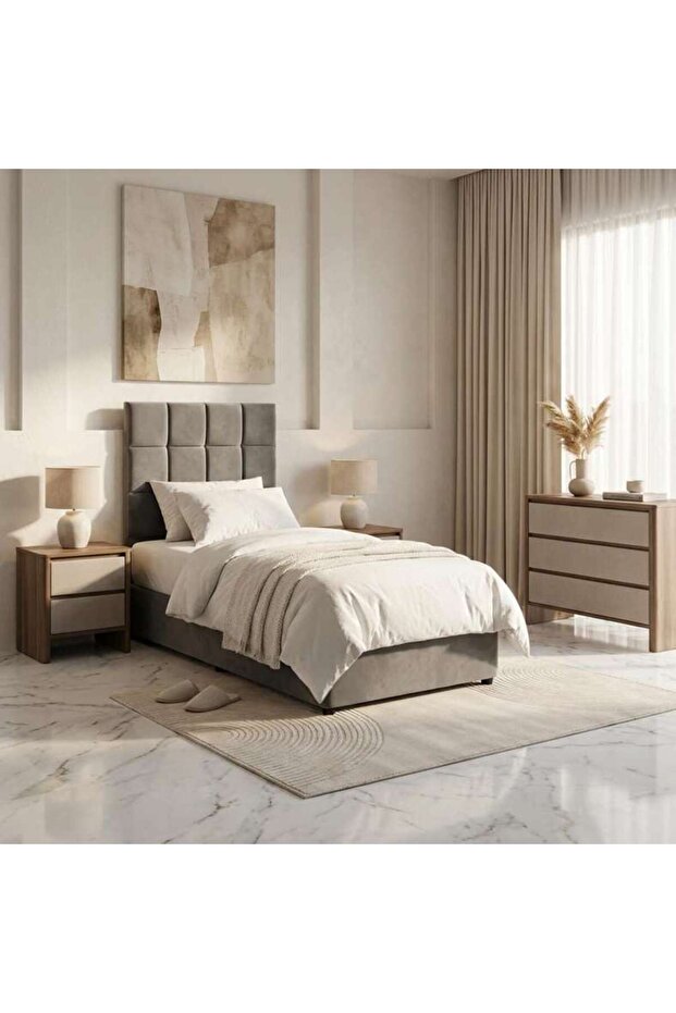 OLGA SINGLE BED VELVET GREY 90X200 CM