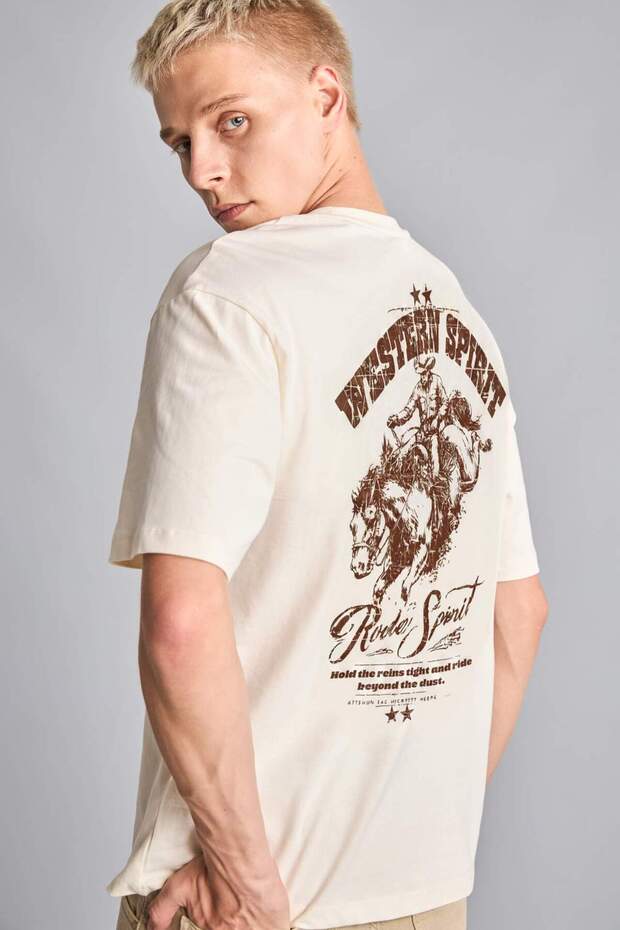 100% Cotton Boxy Fit Printed Short Sleeve T-Shirt H7588Ax26Hs