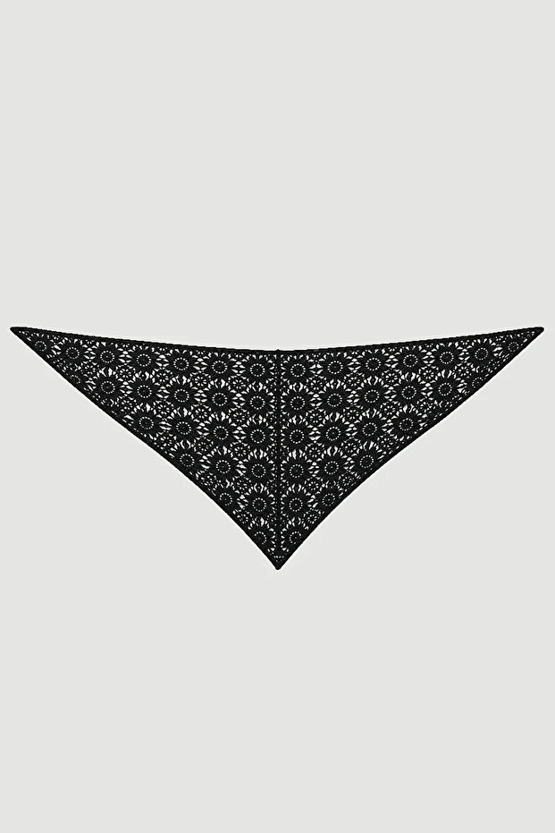 Floral Lace Pattern Triangle Shawl - Black