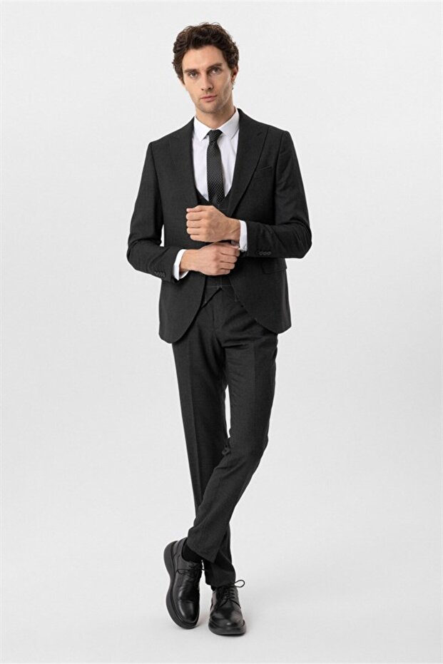 Cavalry Slim Fit 6 Drop Patterned Combination Black Suit - 3