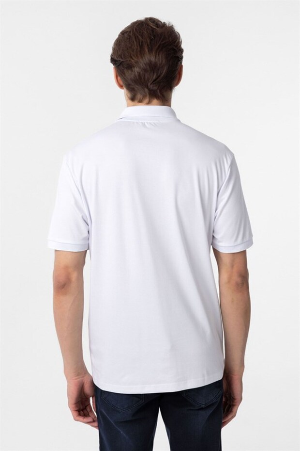 Beyaz Regular Baskılı Polo Yaka Tişört - 5