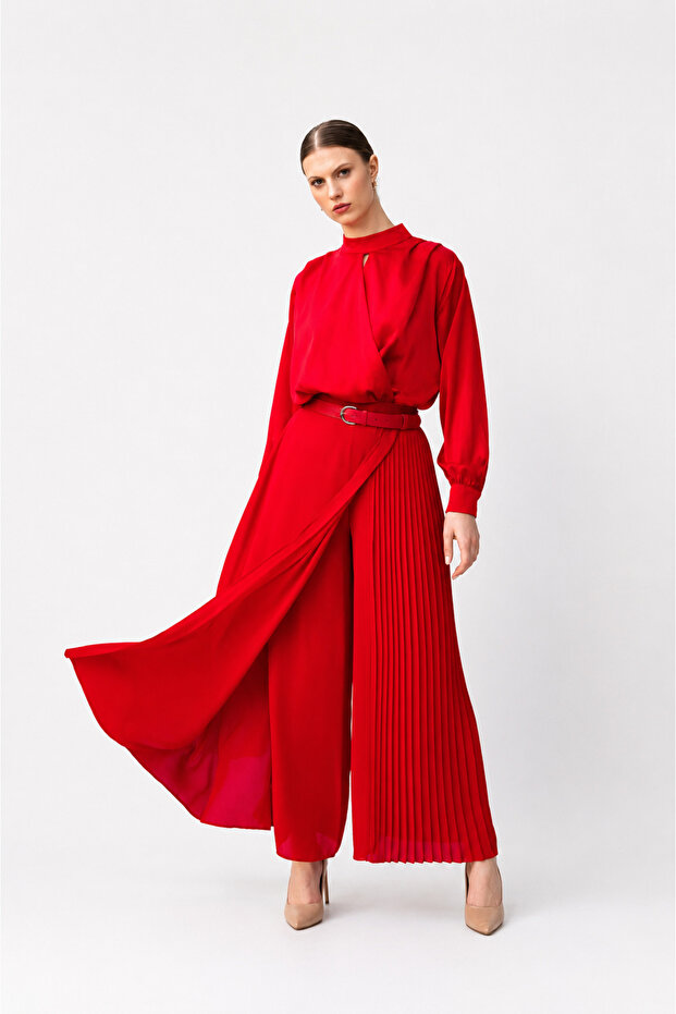 Yandan Pile-Textured Elastic Waist Amvelop Skirt-Pants