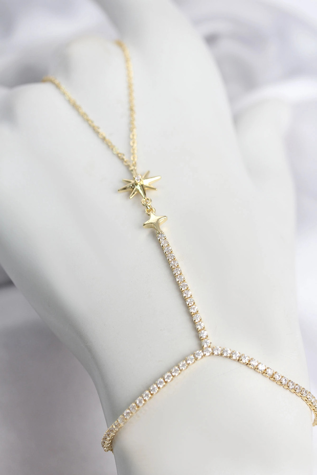 Gold Color Brass Zircon Stone Pole Star Model Şahmeran