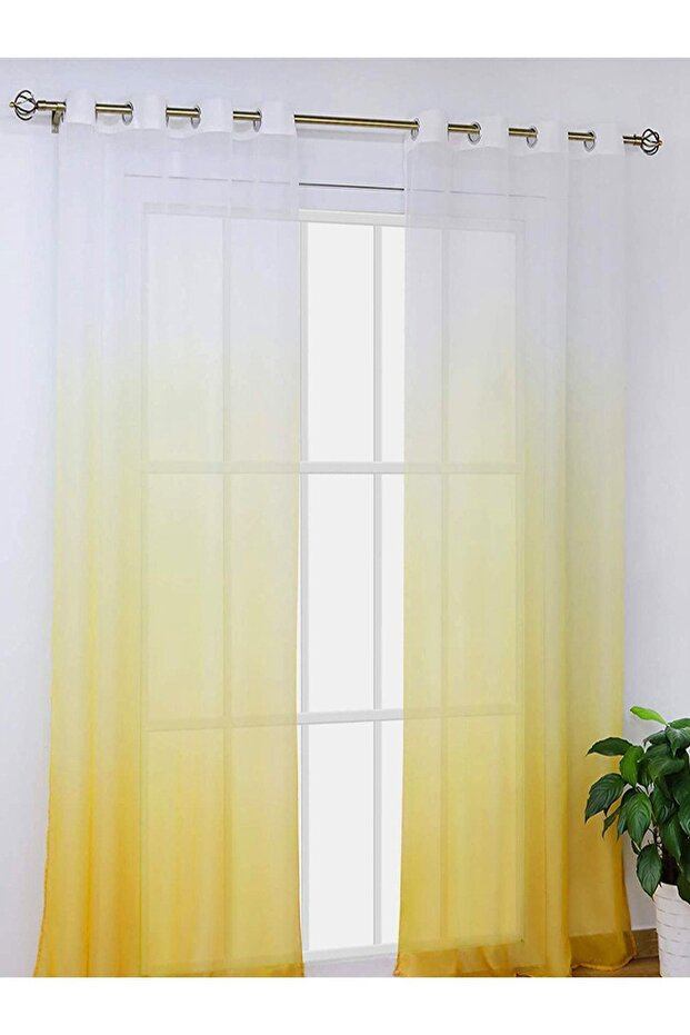 Yellow Rustic Eyelet Tulle Curtain Gradient Color Transitional Tulle