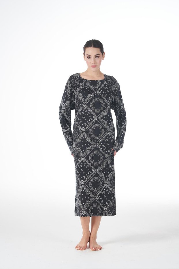 25245 Women's Comfortable Fit Long Sleeve Plain Collar Lycra Viscose Daily Dress