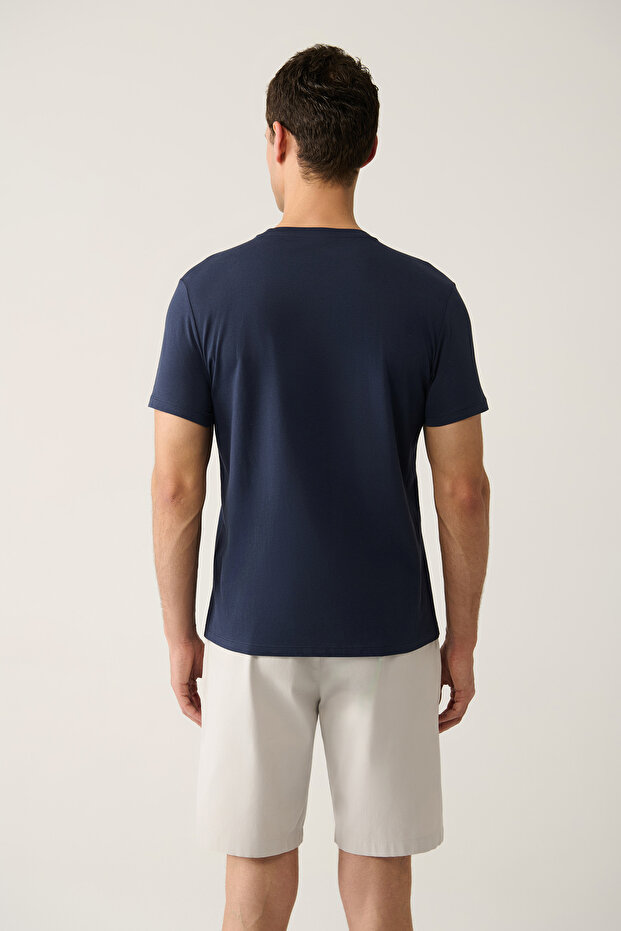 Erkek Lacivert Basic Pamuklu T-shirt E001000 - 4
