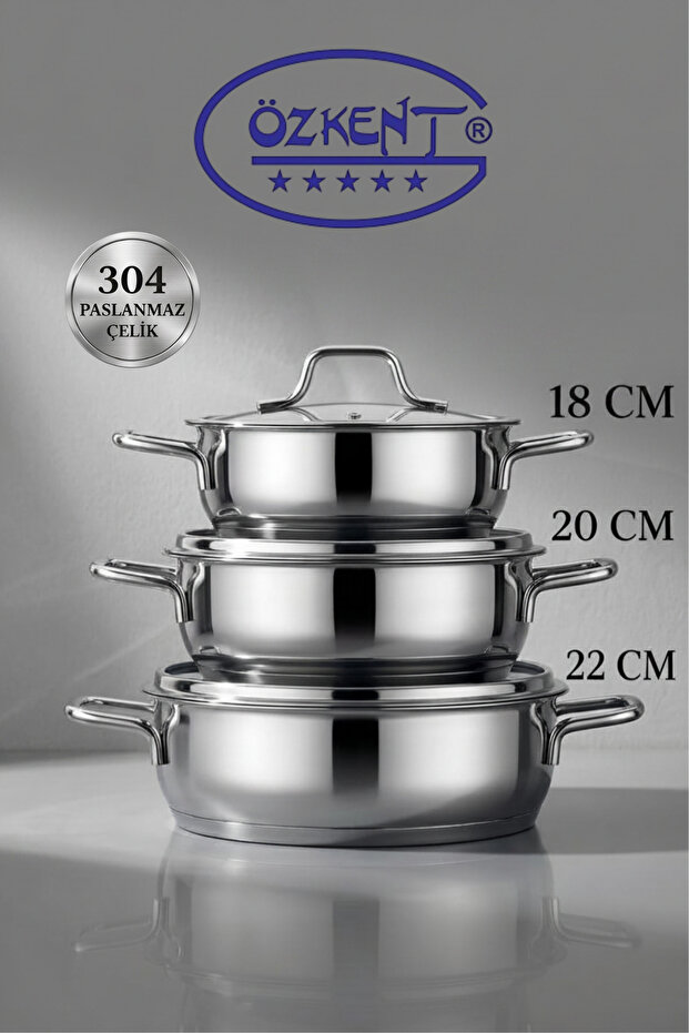 Gurme 3-Piece Stainless Steel Saucepan Set 6-Piece Omelette Set with Glass Lid K-417