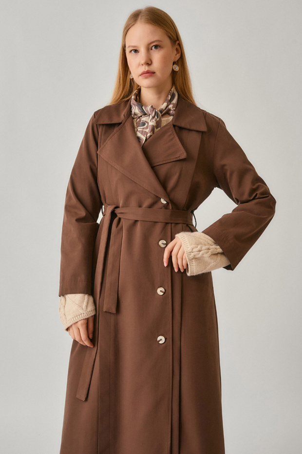 Stripe Stitching Detailed Trench Coat Brown