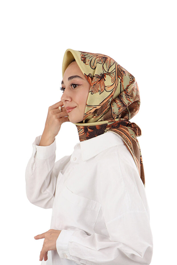 Green Derya Pattern Twill Silk Scarf - 2