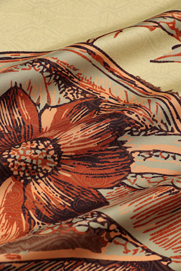 Green Derya Pattern Twill Silk Scarf - 4