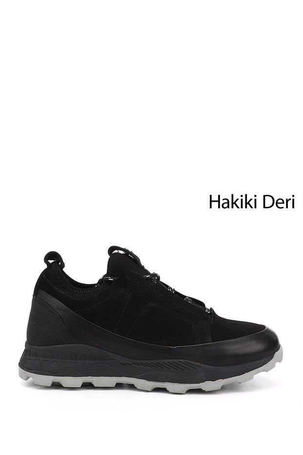 BLACK Genuine Leather Men's Lace-Up Casual Sneaker 02211