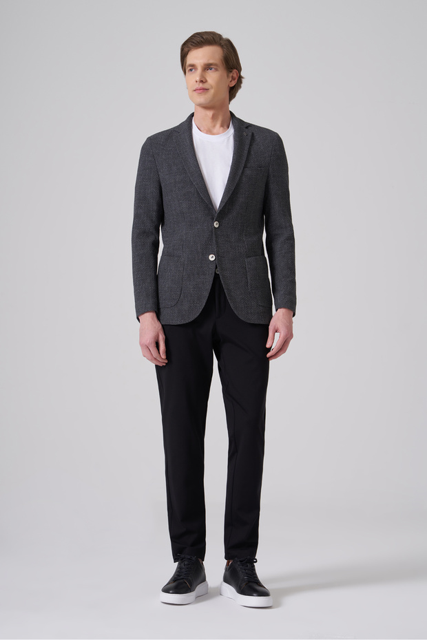 Men's Black Polyester Trendy Patterned Slim Fit Jacket - 4