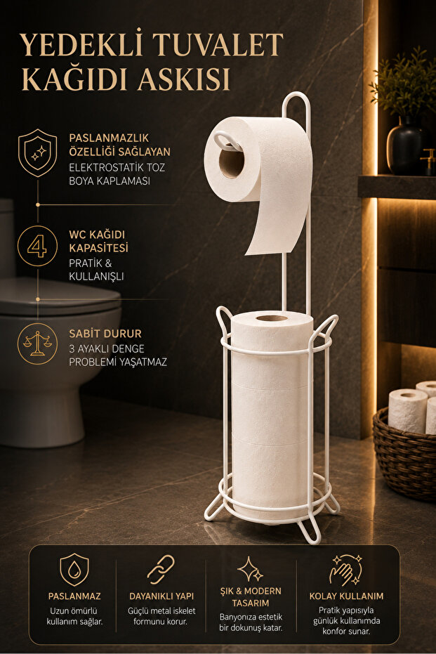 White Bathroom Organizer Refillable Free Standing Toilet Paper Holder, Wc Paper Holder Hanger Organizer Hanger