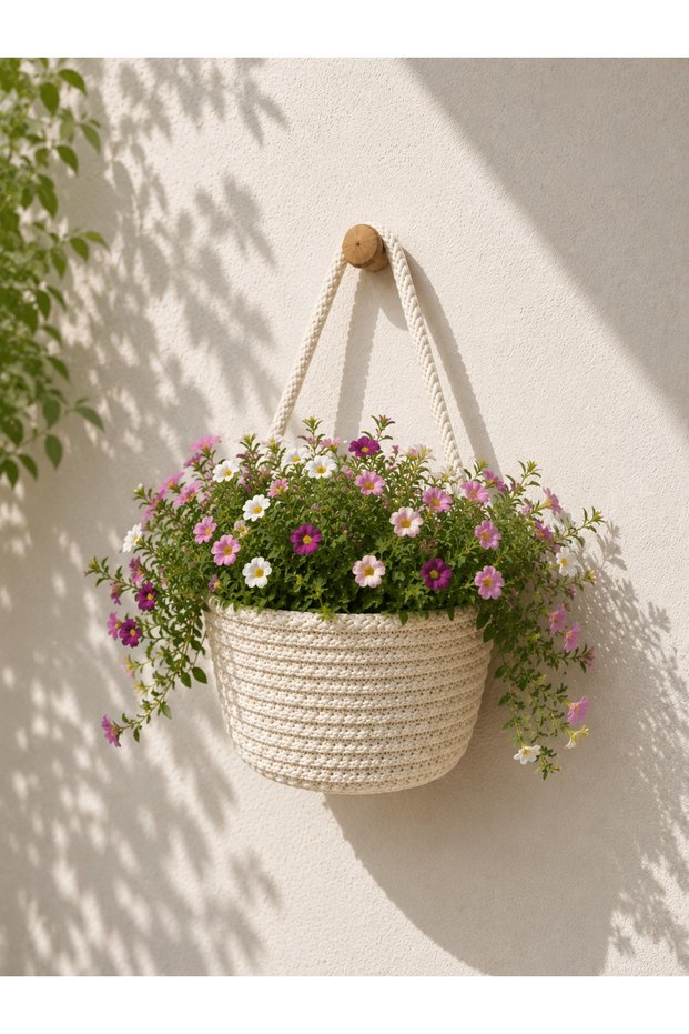 Decorative Mini Flower Pot Plant and Wooden Hanger Are Not Included