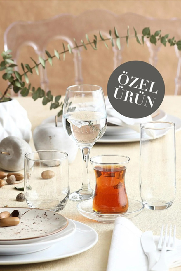 Sude Cam Çeyiz Seti 30'lu (6 Çay Bardağı, 6 Çay Tabağı, 6 Kadeh, 6 Meşrubat , 6 Viski Bardağı) - 2