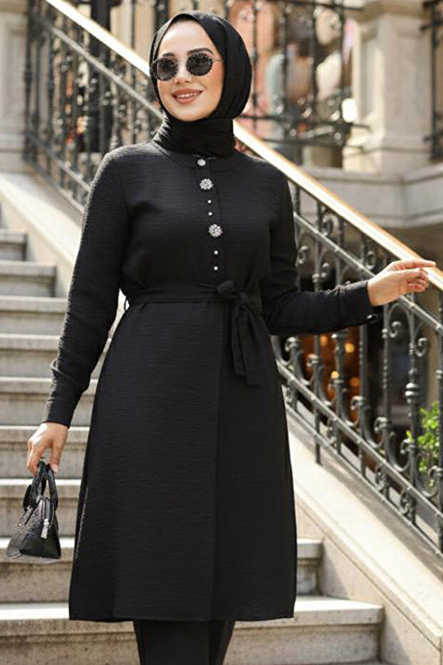 Buttoned Black Hijab Tunic 658S