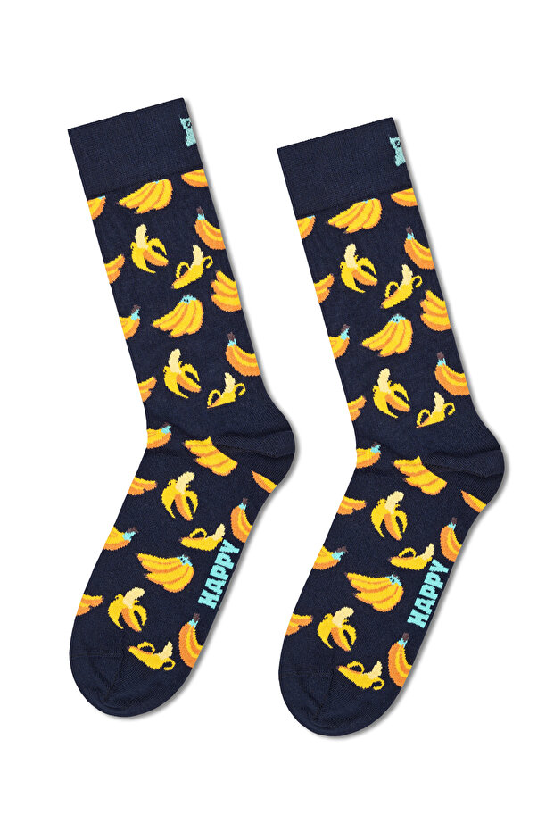 جوارب قطنية منقوشة باللون الأزرق الداكن للرجال من Happy Socks BAN01-6550