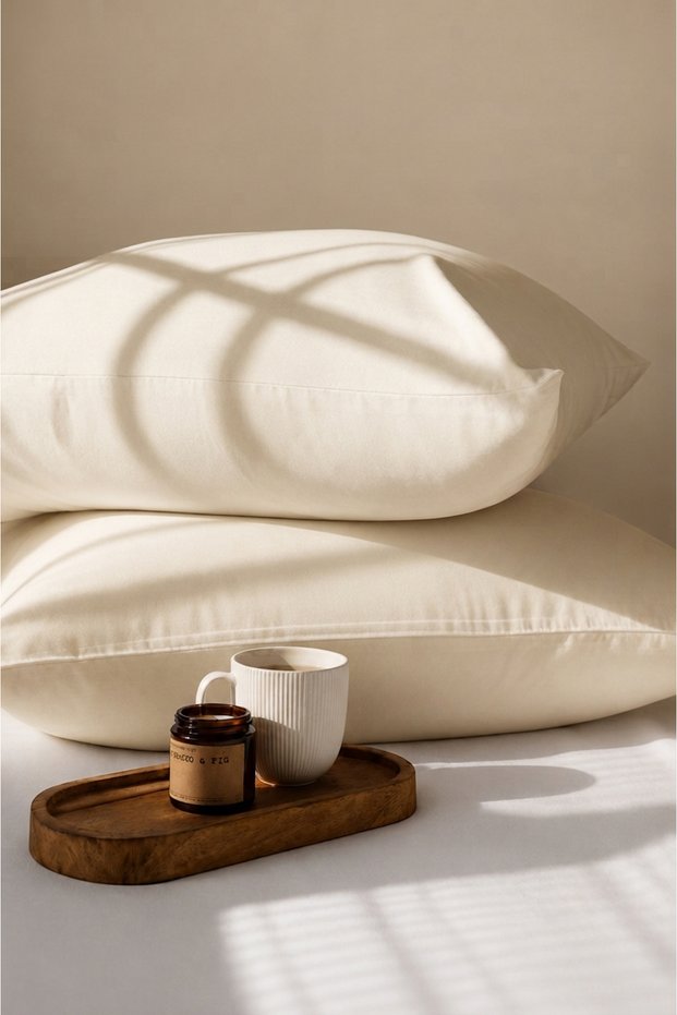 Cream Colored Cotton Ranforce Fabric Covered Pillowcase 2 Pieces 50X70 cm
