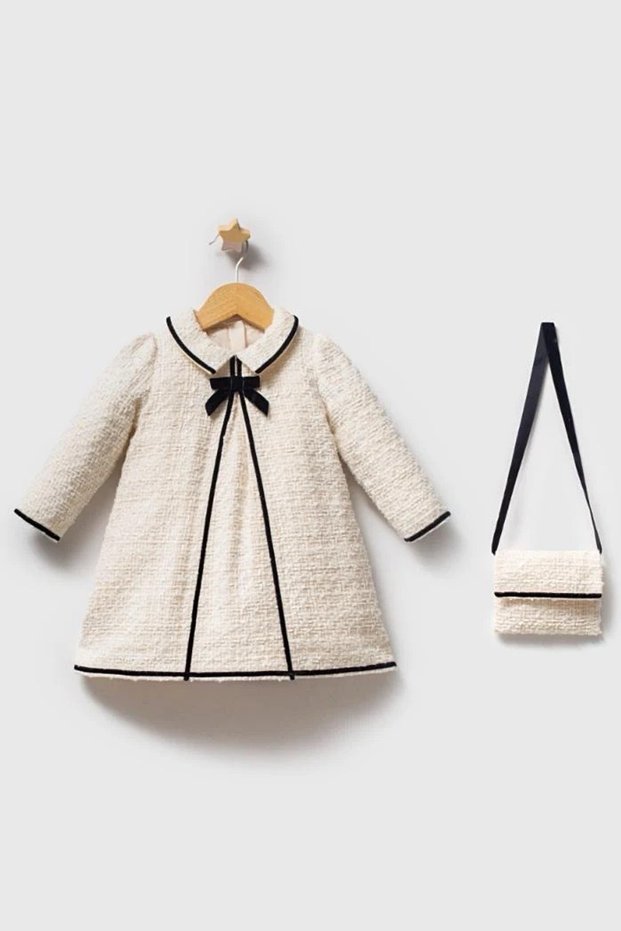 Baby Girl Long Sleeve Black Stripe Detailed Chanel Fabric Premium Dress + Bag
