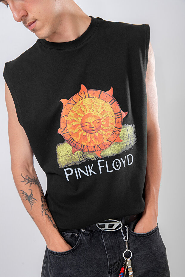 Pink Floyd Sun Printed Black Zero Sleeve T-Shirt