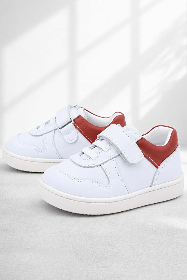 Bob Genuine Leather White Nubuck Red Velcro Baby Sneaker Shoes