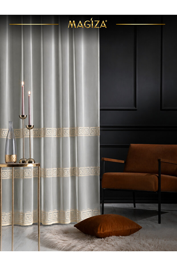 Tulle Curtain with Geometric Pattern, No Ironing Required, 1E 2-Layer Sparse Pleats, Suitable for Living Room, Kitchen, Balcony and Rooms.
