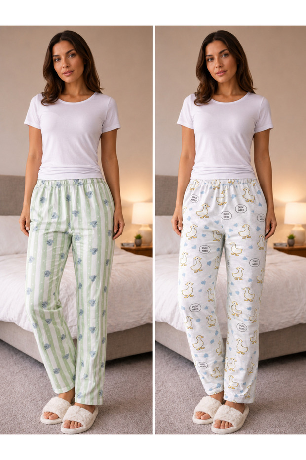 Women's 2-piece 100% cotton pajama bottoms, jersey supreme relax fit set