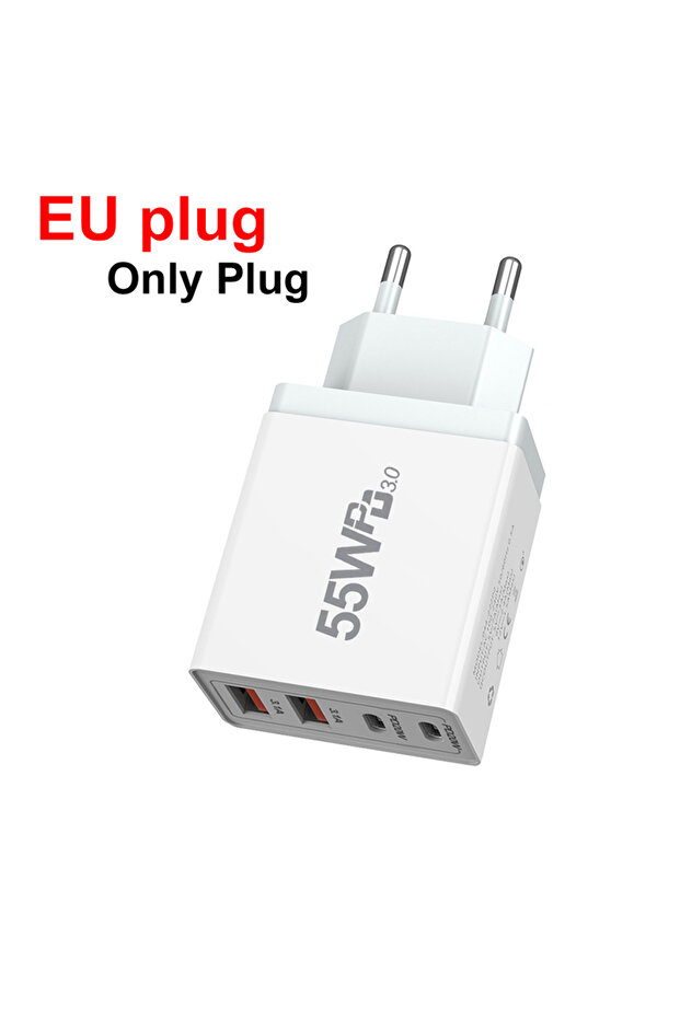 قابس الاتحاد الأوروبي - شاحن USB بمقبس الاتحاد الأوروبي/الولايات المتحدة/المملكة المتحدة/أستراليا 55 وات سريع الشحن 3.0 لمحول الهاتف لجهاز iPhone 13 Pro Max P