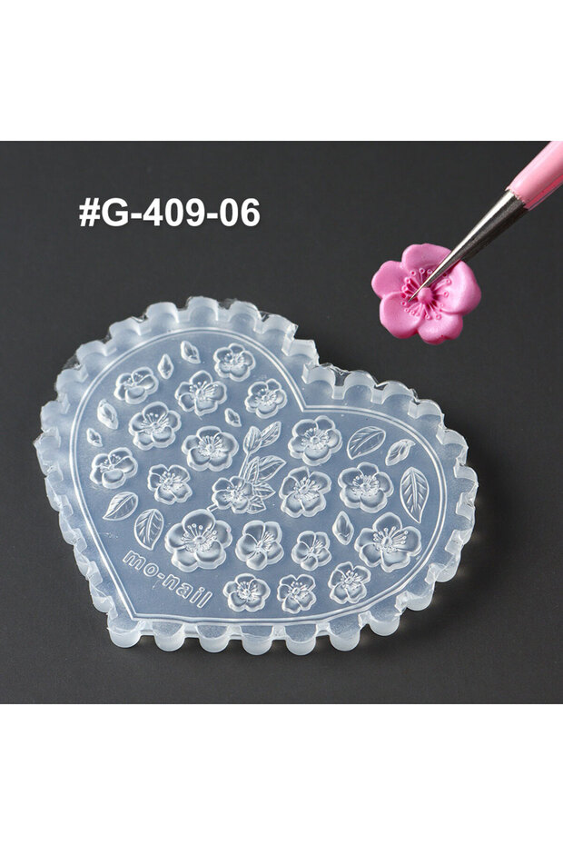 G-409-06 1PCS Spring Sakura Flower Nail Silicone Mold 3D Acrylic Carving Tulip Mushroom Soft Stampin