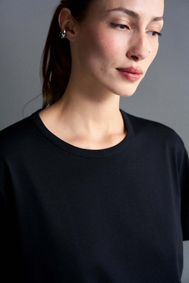 Μαύρο Βασικό Modal T-shirt - 4