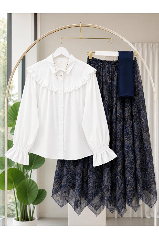 Women's Ethnic Pattern Detailed Skirt Suit -0650 (Excluding Shawl)