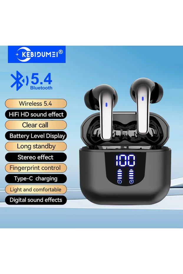 kebidumei Black KEBIDUMEI Bluetooth 5.4 Earphones Wireless Headphones HiFi Stereo Noise Reduction In
