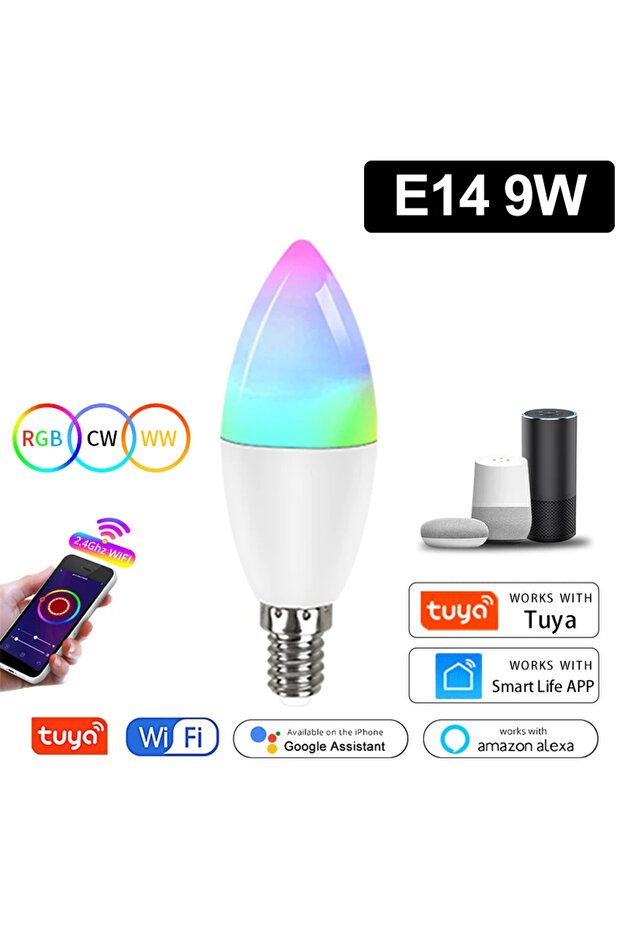 مصباح واي فاي ذكي GGBEE E14 بقوة 9 واط، متوافق مع أليكسا وأليس للتحكم الصوتي، E14 5 واط 7 واط 9 واط، E27 18 واط 12 واط