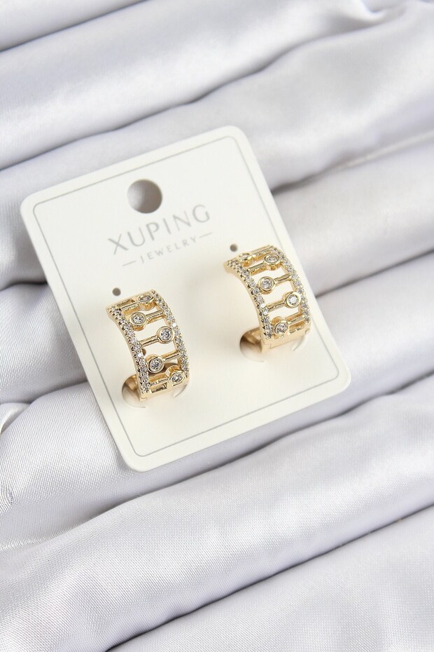 Xuping Zircon Stone Fence Ring Model Gold Color Women's Earrings