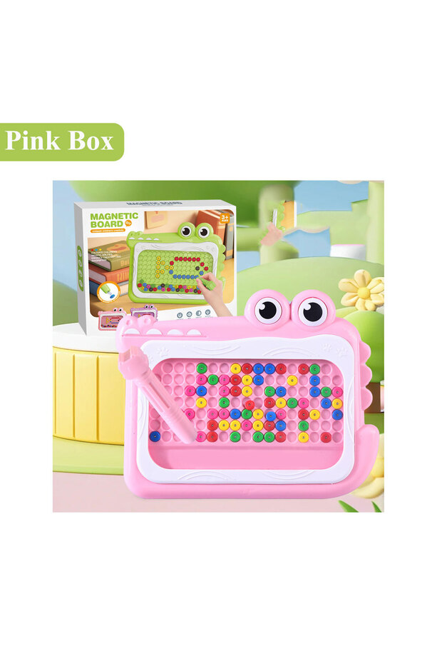 pink box New Kids Magnetic Beads Doodle Board with Puzzle Pen Drawing Toys for Children 3-8 Years Mo