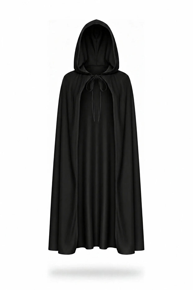 Black Hooded Halloween Witch Cape 120 cm - Halloween Vampire Dracula Costume Cape