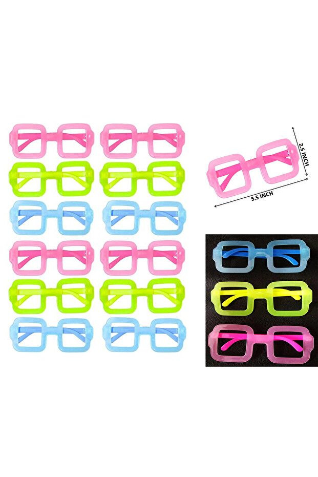Phosphorescent Square Model Glow Party Glasses Glow in the Dark Glasses 12 Pieces (5263)