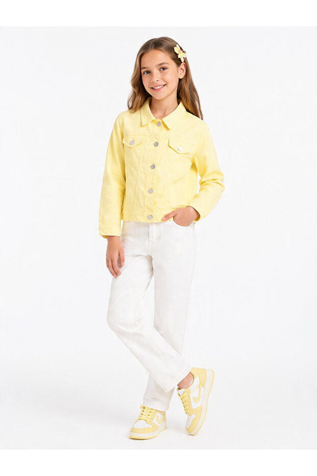 Girls' Seasonal Thin Jacket with Heart Embroidery - Cotton Linen Pfd Fabric