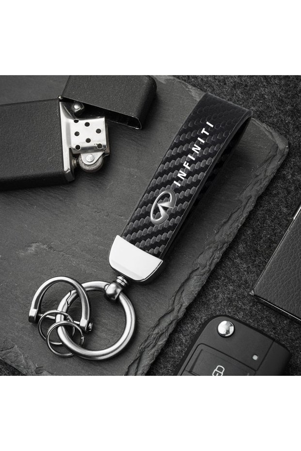 Silver Car Carbon Fiber Style Keychain Microfiber Leather Key Chain For Infiniti QX55 QX50 QX60 Q50