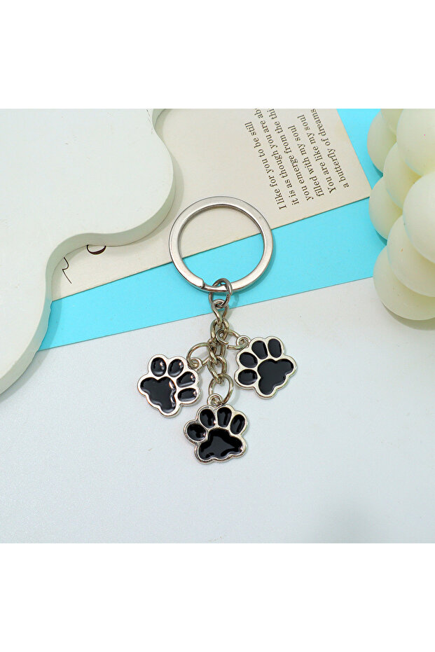 Black Cute Enamel Keychain Cat Dog Paw Key Ring Footprints Key Chains For Women Men Handbag Accessor